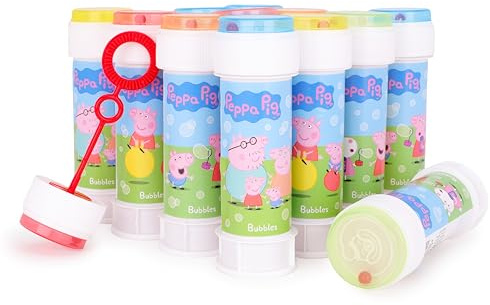 Toyland® Pack de 12 Burbujas Peppa Pig con varitas, solución de 60 ml y Tapa de Laberinto Original - Juguetes para Fiestas y Dinero de Bolsillo