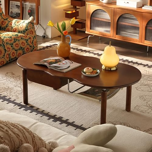 Table Basse rétro Originale en Bois Massif pour Salon,Maison,Mobile,Nouveau Petit Appartement,Table créative,Nuage,canapé,Couleur Noyer(Walnut)