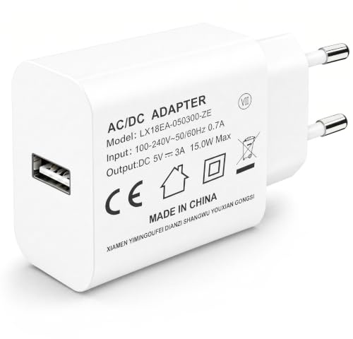 YIMINGOUFEI USB-Laddare 15W 5V 3A, EU Väggladdare med USB-A Port, Kompakt Nätadapter med Förnicklade Stift och Brandsäkert ABS+PC-Hölje, Snabbladdare för Smartphone och Surfplatta, Vit