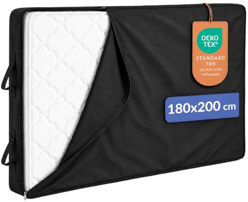 Twinzen flyttbart madrassöverdrag 180x200 cm med 30 cm tjocklek, 4 handtag och dragkedja - Vattentätt Oeko-Tex madrassskydd