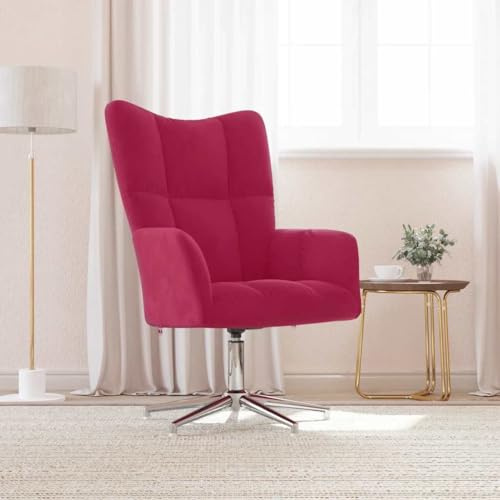 Owoxanthellate Relaxstuhl Samt Weinrot Drehbarer Fernsehsessel mit 360° Swivel, 62 x 68 x 91 cm, Stahl-Kreuzfuß, plüschiger Polstersessel für Wohnzimmer Schlafzimmer Büro