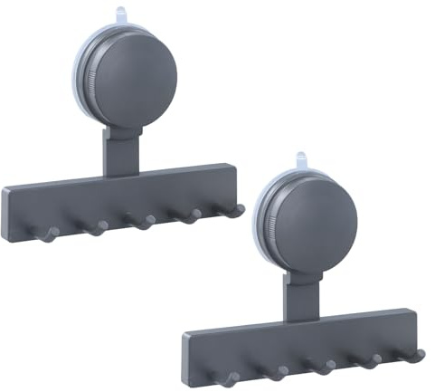 Daelesr Set di 2 Ganci Ventosa Senza Trapano, Portasciugamani Adesivo, Ganci per Doccia Senza Residui, per Piastrelle Lisce & Vetro, Bagni, Cucine o il Lavabo (Grigio)