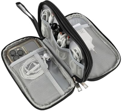 leruiyezs Organizador Cables Viaje,Impermeable,Negro,De Doble Capa Con Cremallera Doble,Bolsa,Compacta Para Cables,Accesorios USB Electrónica,Cargadores,Power bank,Uso Diario,Viajes,Estuche Cables