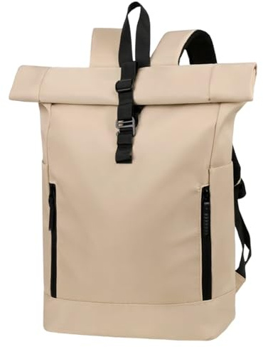 Cufar Rolltop Rucksack Damen Wasserdicht Klein Laptop mit Computerfach,Kaqi | Rolltop Rucksack Rucksack mit Computerfach 16 Zoll Elegant Reiserucksack Schulrucksack Daypack Freizeit für Arbeit Reisen