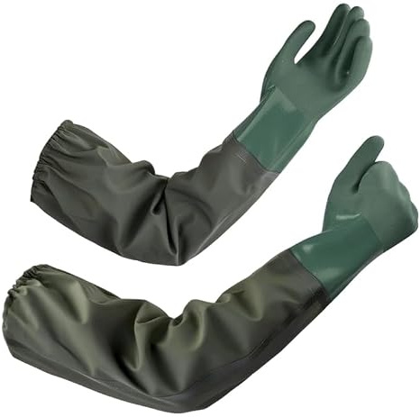 Wrbugukeji Pond Gloves, 27.56 inch Long Rubber Gloves, Waterproof Drain Cleaning Gloves Length Rubber Gloves for Gardening Fishery Aquarium Machinery Industry (Green)