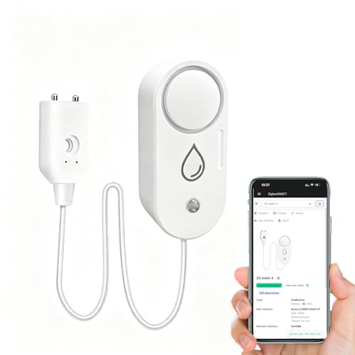 Haozee Zigbee-Wassermelder mit 110 dB Sirenenalarm, kabelloser Wassersensor | Hochwasser-Warnmelder für Küche und Bad – unterstützt Home Assistant & Zigbee2mqtt