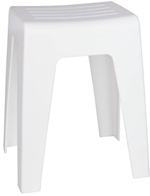 WENKO Tabouret de Bain Kumba| en Plastique, au Design Moderne de Haute qualité | Charges jusqu'à 120 kg | Idéal Salle de Bain & WC | Plastique Robuste | (l x h x p) 38 x 47 x 32 cm | Blanc