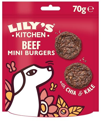 Lily’s Kitchen Made with Natural Ingredients Adult Dog Treats Packet The Best Ever Beef Mini Burgers Grain-Free Recipes 8 x 70g