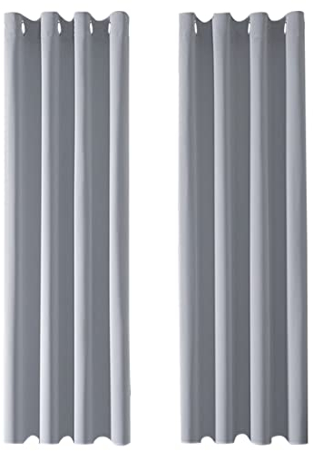 MRTREES Vorhang Blickdicht Gardinen Thermovorhang mit Ösen Verdunklungsvorhang Ösenschal Vorhänge Kurz Modern 260×140cm(H×B) Hellgrau 2er Set für Hotels Büros Wohnzimmer Schlafzimmer Kinderzimmer