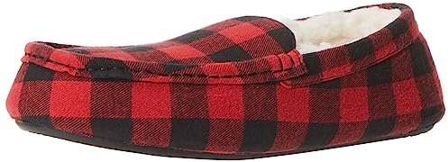 Amazon Essentials Pantofole a Mocassino Uomo, Nero Rosso Buffalo Check, 45 EU