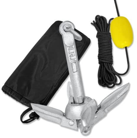 Froadp Anker Boot Set aus Feuerverzinktes Gusseisen 0,7kg Klappanker Schlauchboot Zubehör mit 10m Ankerseil Karabiner Boje und Transporttasche Klappdraggen für Kajaks Kanus oder SUP-Paddel (Ø8x18cm)