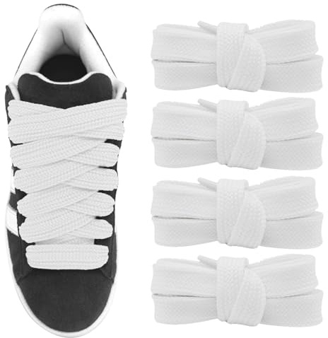 UamGlsob 2 par breda skosnören för Campus 00-tals sneakers, 20 mm tjocka platta platta ersättningsskor för superstars sneakers, fat Laces Shoelaces, Vit, 45/115cm