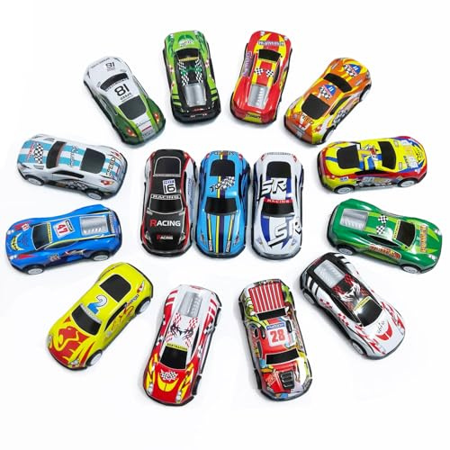 BECILES 15 Stück Stunt Spielzeugauto Legierung, Kleine Autos Set, Zurückziehen Metall-Autos, Mini Spielzeug für das Lernspiel von Kleinkindern (Gemischter Stil)