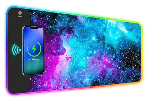 ToLuLu RGB Gaming Wireless Charging Mouse Pad, 5/7.5/10/15W 10 Light Modes LED Mouse Pad Computer Keyboard Mat Mousepad, 800x300x4MM Extended Large Desk Mat for Gaming, MacBook, Laptop, PC, Galaxy