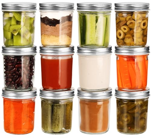 BELLE VOUS 12 Vasetti Vetro Piccoli - Barattoli per Conserve 200 ml - con Coperchio in Metallo - Contenitori per Yogurt Marmellate e Omogeneizzati - per Conservare Alimenti