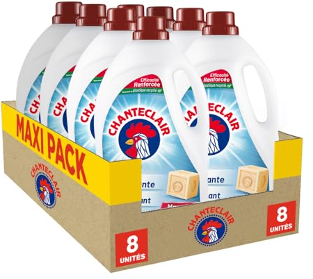 Chanteclair - Lessive Liquide Concentrées Marseille, Enrichie au Dégraissant, Ultra Détachantes et Efficaces aussi à Froid, 40 lavages - 8x 1800 ml