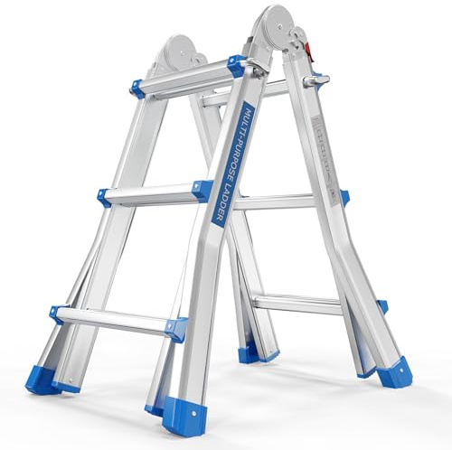 LUISLADDERS Ladder, A Frame Step Ladder Telescoping Ladder, Muti Position Folding Ladder Flared Leg & Wheels Design, 330 lbs Capacity Extension Ladder for Household Outdoor Work (13 FT)