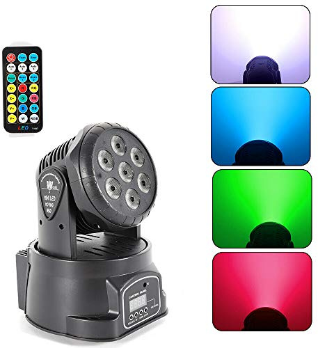Moving Head Party Lichter, 7×10W RGBW 4 in 1 LED Discolicht Partylicht, Fernbedienung DMX512 Partylicht, Spot Beam Strobe Beleuchtung Effekt Disco-Partylicht für Club Bar Party