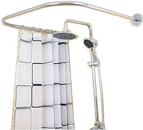 U-Form Duschstange,Eck-Duschvorhangstange aus Edelstahl U-förmig Duschvorhangstange Gebogen L Form Badewanne Duschstange Ecke Teleskopstange Eckduschstange für Umkleidekabine Ohne Bohren