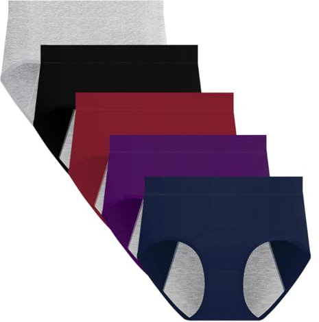 Yintry Periodenunterwäsche für Frauen, mittlere Taille, Menstruationshöschen, auslaufsicherer Slip für leichte Periode, 5 Stück（Mit Binde oder Tampon verwenden）