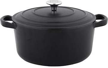 METRO Professional Cacerola, hierro fundido/acero inoxidable, Ø 28 x 20 cm, esmaltada, con tapa, 6.5 L, negra