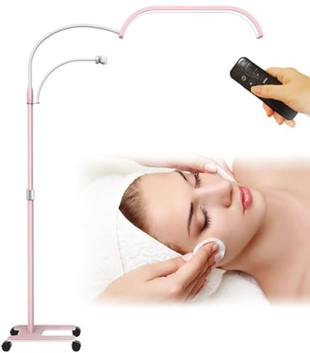 Lampada per Ciglia, Lampada LED a Mezzaluna da 20 Pollici, Lampada per Estetista da 45 W, con Supporto per Telefono e Braccio oscillante a 90°, Lampada per Unghie Regolabile da Pavimento Pink