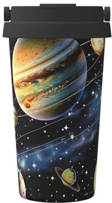 Planets Stars and Milky Way Galaxy Prints Coffee Cup 500ml Insulated Travel Mug Stainless Steel Car Cup with Leakproof Lid for Hot and Cold Water Coffee Tea