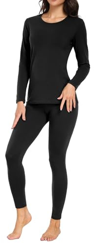 wirarpa Thermounterwäsche Damen Baumwolle Thermowäsche Set Schwarz L