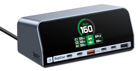 RayCue Docking Station, 13-Port with 160W Max Output, USB C Laptop Charging Station with 2.26 LCD Smart Display,10Gbps USB A/C Ports, Ethernet Ports, Dual 4K Displays for Dell, HP, Lenovo and More
