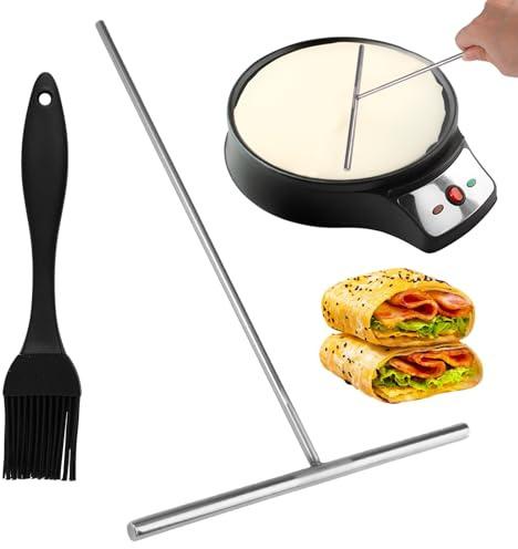 2 stycken crêpedistributörer, 26 x 18 cm rostfritt stål crêpe-svarv och silikon matlagningsborste crêpes, distributör för crêpes, T-formad degfördelare, tillverkartillbehör, crêpe set för hem kök