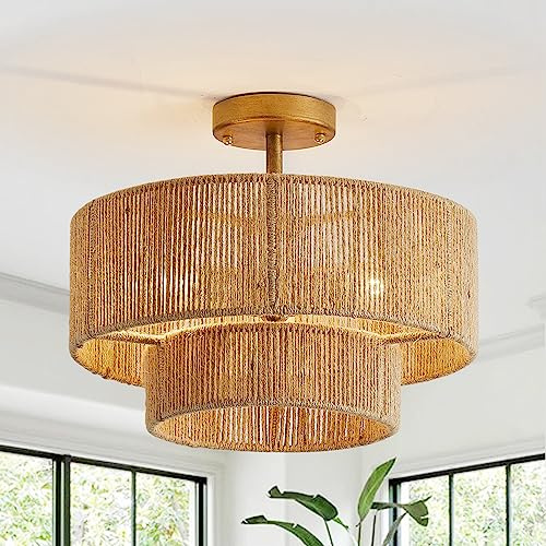 Parrot Uncle Vintage Hängeleuchte Aus Hanfseil, 39cm, Lampenschirm im Bohemian-Stil, Handgewebter Lampenschirm, E14-Fassung, für Wohnzimmer, Restaurant, Café (Glühbirne Nicht im Lieferumfang Enthal)