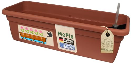 MePla - Balkonkasten XXL mit Wasserspeicher 80 cm Terracotta, wetterfestes Pflanzkasten aus UV-beständigem Kunststoff