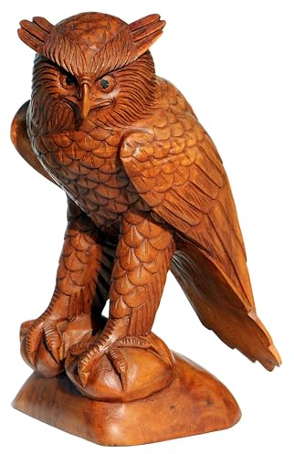 Wogeka - 30 cm große Eulen Figur - aus Massiv-Holz Geschnitzte Handarbeit als besondere Geschenk-Idee für Eulen-Freunde zu Geburtstag, Weihnachten zur Deko Eule 29