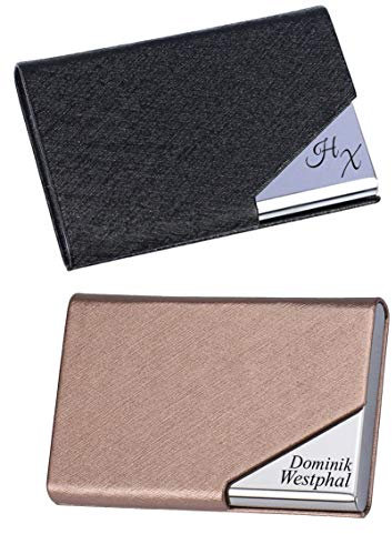 aplusashop ID Visitenkartenetui mit Gravur nach Wunsch Kreditkarten, Ausweise Etui 2 Farben (Schwarz)