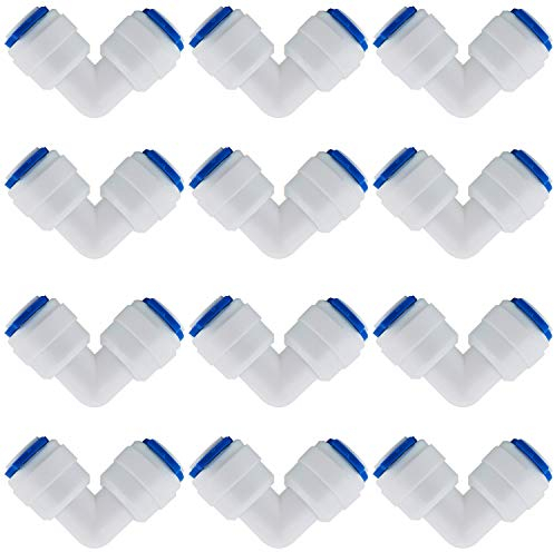 CESFONJER 1/4-1/4, 90° Elbow Connector | 1/4 to 1/4 Pushfit Fittings | Ro Water Filter Fitting | for Water Filter Dispensers and Reverse Osmosis (12 Pcs)