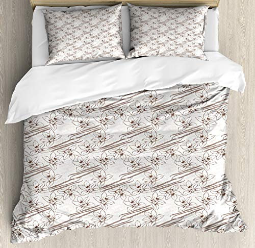 ABAKUHAUS Vanille Bettbezug Set für Einzelbetten, Pods und Blumen mit Text, Milbensicher Allergiker geeignet mit Kissenbezug, 230 x 220 cm - 70 x 50 cm, Umber Ivory