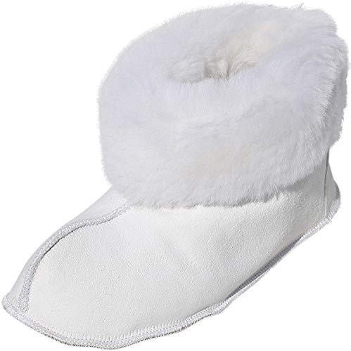 Hollert Damen & Herren Lammfell Hausschuhe Bettschuhe Dream Weiß 100% Merino Schaffell Fellschuhe weiche Ledersohle Hüttenschuhe Mokkasin atmungsaktiv