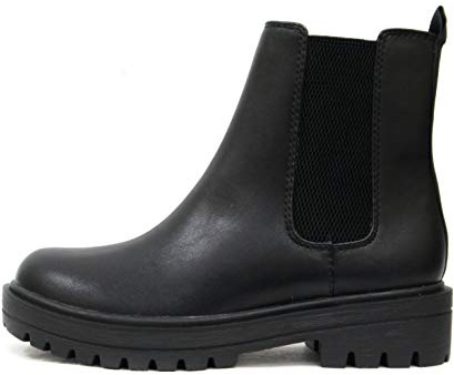Soda Pilot ~ Women Lug Sole Low Heel Chelsea Fashion Ankle Bootie w/Double Elastic Gore (Black, 10)