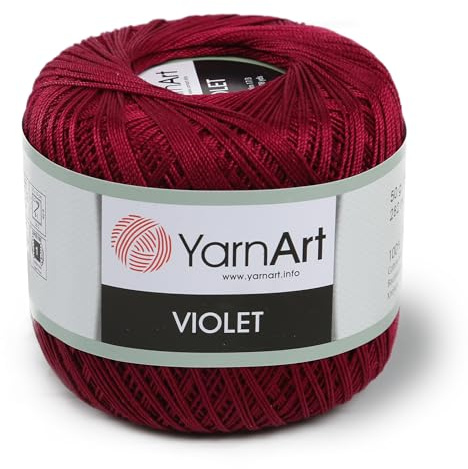 Yarn Art 1 madeja YarnArt Violet, 100 hilos de algodón mercerizado, hilo de ganchillo para tejer a mano, bordado y manualidades (rojo cereza 112)