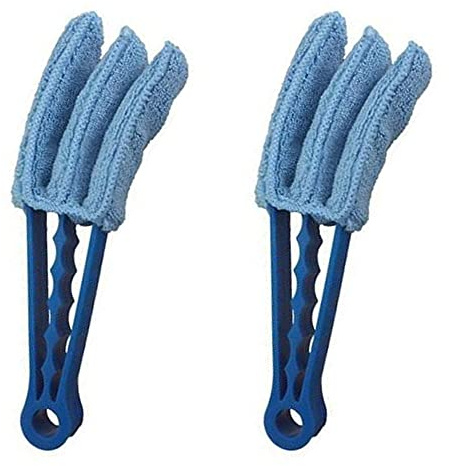 DDGAO 2 x Fenster-/Jalousien-Reiniger, Mikrofaser-Pinsel, 3 Zinken, waschbar, Blau