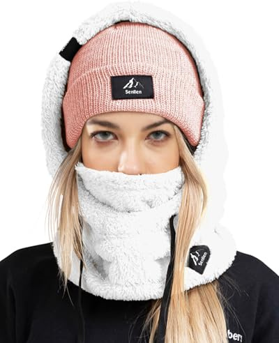 Senllen Balaclava Cold Weather Fleece Windproof Ski Mask Winter Breathable Thermal Face Mask Neck Warmer Scarf Helmet Hood for Men/Women White