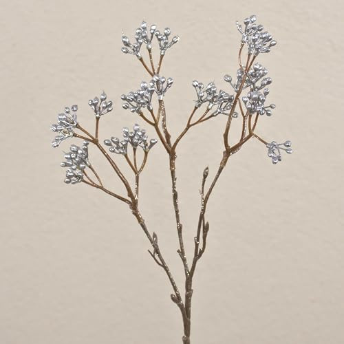 artplants.de Kunst Scheinbeeren Zweig BENZO mit Beeren, Glitzer, Silber, 40cm - Deko Scheinbeeren Zweig