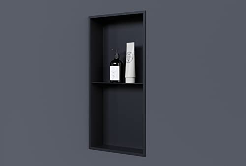 BERNSTEIN - Niche murale douche Noire à rebord 30x60x10cm acier inoxydable étagère encastrée salle de bain + 1 tablette, Anti-rouille, étanche, installation facile - NT306010X