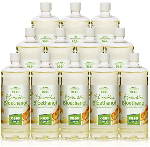 KieselGreen Bioethanol 12 x 1 Liter mit Duft für Ethanol-Kamin, viele Sorten - Bio Ethanol als Raumduft in vielen Duftnoten - Parfüm für Bio Ethanol Kamin Indoor oder Bioethanol Tischfeuer (N)