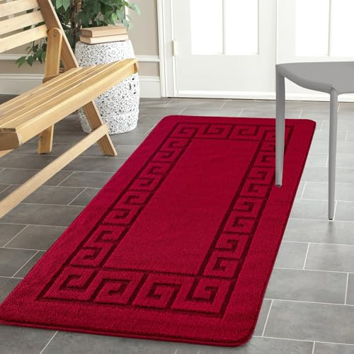 renoazul® Non-Slip Area Rug, 80 x 150 cm Washable, Heavy Duty Floor Protector Anti Slip Hallway Large Rug for Indoor Outdoor Hall Bedroom and Kitchen (Gel Back Rocco Rug - Red)