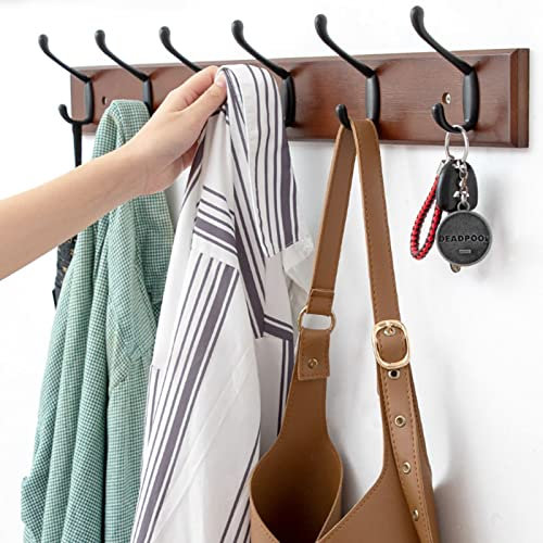 DCFV 1 Stücke Wandmontierter Kleidergestell, Hölzerne Wandmantel Aufhänger Mantel Haken, Schwere Hut Kleiderbügel Haken for Eintritt, Küche, Wohnzimmer, Schlafzimmer, Büro 4-6 Haken