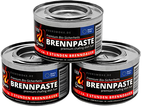 3x Eversmoke Sicherheits Premium Bio Brennpaste Brenngel Chafing Dish Speisenwärmer (3 Dosen je 200g)