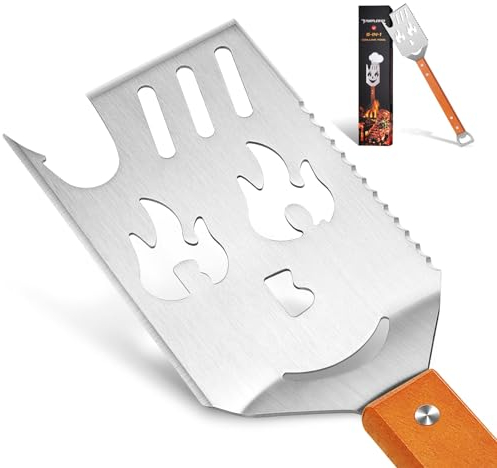 PURPLEBIRD Grill Spatula for Outdoor Grill, 5 in 1 Grilling Tools 16 Long BBQ Spatula with Wooden Handle, Father's Gifts, BBQ Gifts for Men