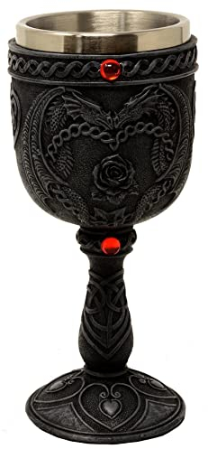 MediMuc Calice dragon gris foncé - Finitions détaillées, décoratives, peintes à la main et médiévales avec insert amovible en acier inoxydable