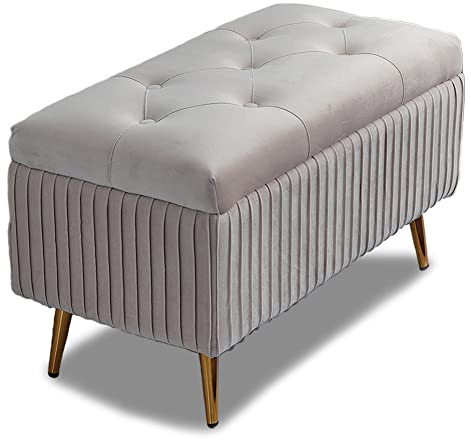 Bakaji Samt Sitzbank, Rechteckige Polsterbank Schminkbank Mit Stauraum, Truhenbank, Gepolsterter Aufbewahrungsbox, Metallbeine, Schlafzimmer, Wohnzimmer, Flur, 80 x 40 x 45 cm, (Grau)